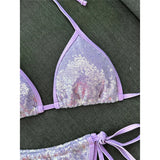 Sequins Halter Bikini Female Swimsuit Women Swimwear Two-Pieces Bikini Set High Cut Leg Padded Bather Bathing Suit Swim V8302