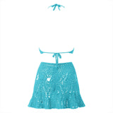 Bikinis Sets for Women Swimwear Crocheted Hollow Out Halter Crop Top Skirt 2 Piece Summer Bikini Beach Wear Swimsuit купальник