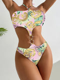 2026 Halter Monokini Swimsuit One Piece Sexy Ring Link Swimwear Women Bathing Swimming Swim Suit Padded Beachwear Summer XXL