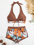 Halter Bikinis 2026 Women Printed Swimsuit Shorts High Waist Swimwear Female Bathers Swimming Bathing Suit Summer Beachwear