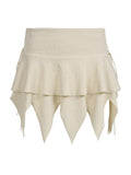 Summer Solid Color Gothic Mini Skirt Women Drawstring Elastic Band Short Y2K Skirt Irregular Hem Streetwear