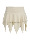 Summer Solid Color Gothic Mini Skirt Women Drawstring Elastic Band Short Y2K Skirt Irregular Hem Streetwear