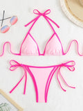 Sexy Micro Bikini 2025 Women Pink Blue Contrast Push Up Tie Side Thong Swimsuit Brazilian Beach Bandage Bathing Suit Swimwear