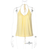 FDYOUI Woman Clothing Halter Neck Backless Camisoles Streetwear 2026 Summer Girls Sexy Lace-up Off Shoulder Yellow Tank Tops