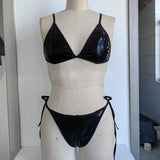 Sexy Halter Bikinis Lace Up PU Leather Wet Breathable Swimwear Woman 2025 Soft Bikini Women's Two-piece Swimsuit