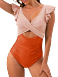 2026 Hollow Out Cross Ztvitality Swimsuit One Piece Solid Ruffle Swimwear Women Bathing Swimming Swim Suit Female Beach Wear