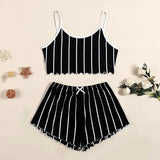 Summer Casual Pajamas Set for Women Sleepwear Sexy Lingerie Sleeveless Striped Tank Top Vest + Shorts Set Pijamas Homewear