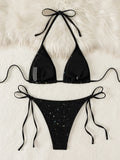 Shiny Sparkling Halter Strappy Bikini 2025 High Cut Bikinis Female Swimsuit Women Swimwear Two-pieces Bikini Set Bathing Suit
