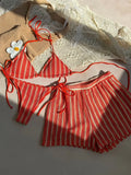 3PCS With Shorts Stripe Halter Fishnet Bikini Women Swimwear Female Swimsuit Three-pieces Bikini Set Bathing Suit Swim Beachwear