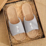 Breathable Cotton Flax Slippers For Women Men Indoor Shoes Anti-slip Light Weight Cute Cartoon Couples Home Floor Slides