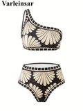 S - XXL Printed Sarong Female Swimsuit High Waist Bikini Women Swimwear Three-pieces Bikini set Bather Bathing Suit Swim V8212