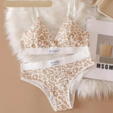 Women Seamless Bra Set Low Waist Panties Leopard Bralette Sexy Lingerie Set Vneck Sport Brassiere Female Cotton Underwear Set