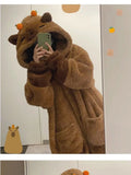 Adult Capybara Robes Onesies Pajamas Cartoon Pyjama Animal Kigurumi Slipper Halloween Cosplay Costumes Warm Sleepwear Jumpsuit