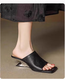 Luxe  Square Toe Slide Sandals Premium Leather One Strap Mules Chunky Sole Backless Loafers Dressy Casual Summer Shoes