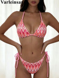 Printed Halter Bikini Female Swimsuit Women Swimwear Two-Pieces Bikini Set High Leg Cut Strappy Bather Bathing Suit Swim V8176