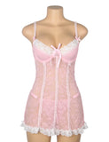 Purple Sexy Lace Ruffled Suspender Babydoll Nightdress for Women Push Up Chemise Sleepwear Lingerie