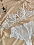 MOYISU French temptation lace big boobs small bra underwear ultra thin set transparent white sensory pure desire underwear