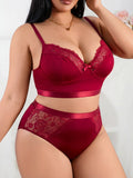 Women’s Sexy Red Lingerie Set, Plus Size Smooth Lace Push Up Bra, Thin Sheer Underwear Set for Big Bust
