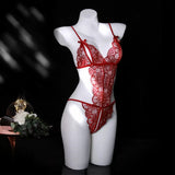 Hot Floral Lace Teddy, Bow Decor Split Cup Open Crotch Backless Bodysuit, Women's Sexy Lingerie & Underwear
