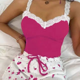 Blue 2-Piece Home Lingerie Pajamas For Women Comfortable And Elegant Summer Bedroom Wear A Tight-fitting Top+Printed Shorts Sets