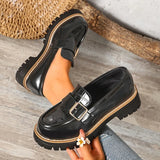 Fashion Buckle Patent Leather Loafers Women Plus Size 43 Round Toe Thick Heel Pumps Woman Thick Bottom Work Office Shoes Ladies