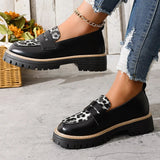 Fashion Leopard Print Platform Loafers Women Plus Size 43 Slip On Pu Leather Shoes Woman Comfort Thick Bottom Office Work Shoes