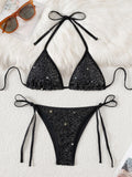 DEKA Women Triangle Bikini Set New Shiny Sequin Swimsuit Summer Fashion Padded Bra Lace Up Thong 2PC Swimsuit Multi Color Bikin