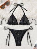 DEKA Women Mini Lace-up Bikini Set Pleated Bandeau Swimsuit Female Thong Swimwear Bather Swimming Beachwear Bathing Suit