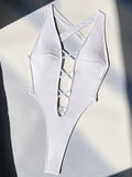 Deep V Neck Criss Cross Backless One Piece Swimsuit Women Thong Swimwear Female High Leg Cut Monokini Bather Bathing Suit Swim