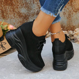 White Knitted Wedge Heels Sneakers Women Spring Autumn Breathable Chunky Platform Sneakers Woman Slip On Mesh Running Shoes 42