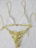 Snake Skin Rhinestone Diamond Bikini Female Swimsuit Women Swimwear Two-pieces Bikini Set High Cut Halter Bathing Suit Swim Lady