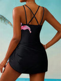 Vintage Yellow Lily Floral Print One Piece Swimsuit Women Double Strap V Neck Holiday Slim Tummy Control Skirt Swimwear Set 2026