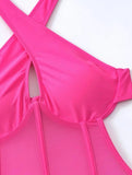 One Piece Bikini Women 2026 Grenadine Solid black Cross Bandage Hollow Out Swimwear Beach Backless Bathing Suit Monokini