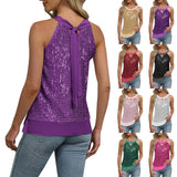 Women's Sequin Glitter Tank Tops Sleeveless Crew Neck Slim Fit Camisole For Holiday Backless Bow Tie Streetwear Party Club Vest