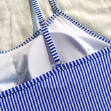 2025 New Split Swimsuit Women's Drawstring Backless Fashion Sexy Stripes Gather Slim and Thin Swimsuit Купальник Женский