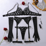 Toucheart Sexy Mesh Solid Color Lace See-through Interesting Hollow Out Underwear Garters Backless Steel Ring Patchwork Sexy Set