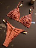 Beads Cross Bandage Bikinis 2026 Bikini Women Swimwear Female Swimsuit Two-pieces Bikini Set Push Up Bra Bathing Suit Swim Lady