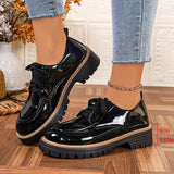 Ladies Office Oxford Shoes Fashion Lace Up Round Toe Platform Shoes Women British Style Patent Leather Student Shoes Woman 43