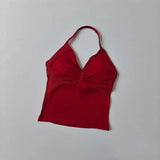 Women's Backless Yoga Sports Vest Neck Hanging Sexy Fitness Pilates Tight Long Top Gathered Sports Bra for Yoga