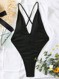 Sexy Ribbed Cross Backless Women Monokini Micro String Thong Swimwear One Piece Swimsuit Female High Cut Bathing Suit Swim Lady