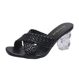 Transparent Strange High Heels Sandals Women Summer  Plus Size Weave Female Slippers Fashion Yellow Open Toe Slides