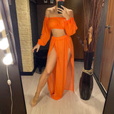 2026 Leopard Off Shoulder Long Sleeve 2 Pieces Set Beach Cover Up Cover-ups Beach Dress Beach Wear Beachwear Female Women V3728