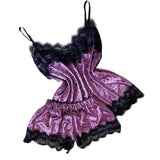 Summer Velvet Pyjamas Set for Women Sleepwear Sleeveless Straps Nightwear Lace Trim Cami Top and Shorts Sets Sexy Lingerie