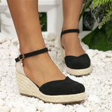 2024 Big Size 43 Women's Comfy Walking Wedge Espadrilles Sandals Summer Leisure Round Toe Platform Ankle Strap Shoes