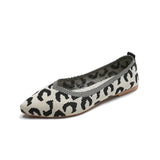 Elegant Leopard Knitted Ballet Flats Woman Pointed Toe Mesh Moccasins Ladies Fashion Walking Loafers Slip-on Soft Driving Shoes