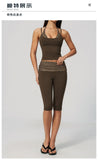 New Fake Two-piece Yoga Sets Women Striped Shock-absorbing Slim Sports Tank Top Fitness Suit Gym High Waist Mid Pants Tracksuit