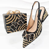 Doershow nice African Shoes And Bag Matching Set With GOLD Hot Selling Women Italian Shoes And Bag Set For Wedding  HKK1-17