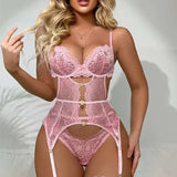 2026 Women Lace Lingerie Set Sheer Transparent Bra Garter Belt Elegant Night Underwear Romantic Valentine Holiday Gift