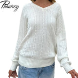 Phantasy Retro Solid Color Sweater Winter Women's V-Neck Casual Simple Loose Knit Sweater Trendy Spring Autumn Winter Sweater