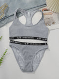 without chest cushion Grey lace elegant no steel ring sexy sports suit yoga women's casual underwear set C3472